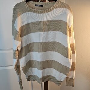 Brandy Melville Beige and White Striped Sweater